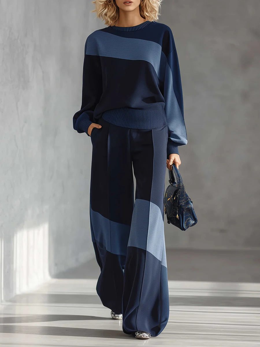 GUENDALINA - Completo in maglia color block con pantaloni wide-leg