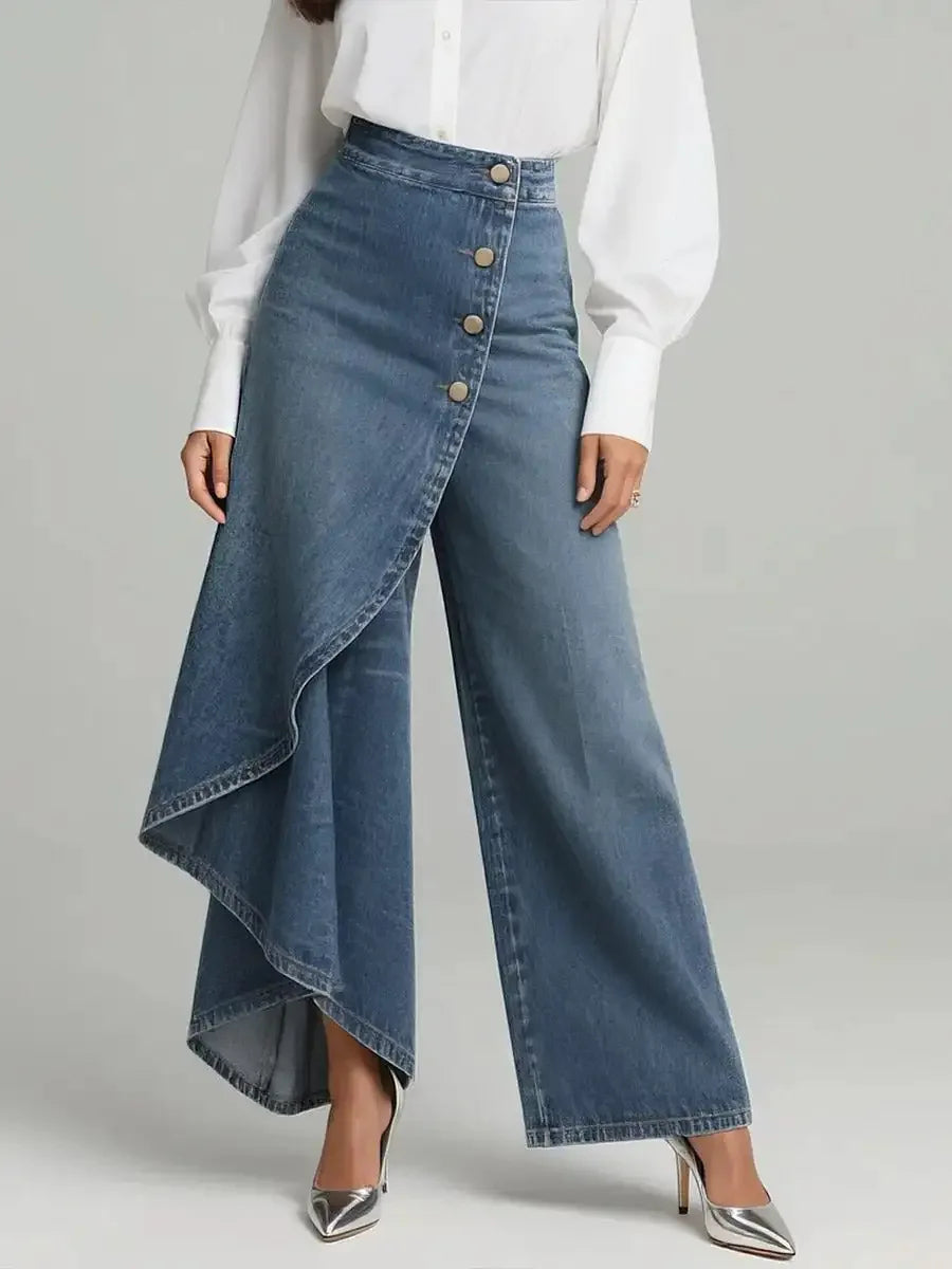 GIULIA - Pantaloni in denim blu, nero e bianco