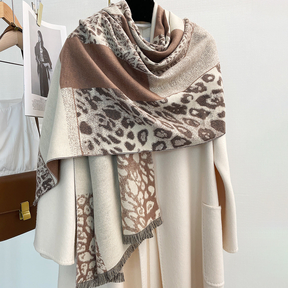 JESSICA - Sciarpa maxi scialle colorblock leopardata calda