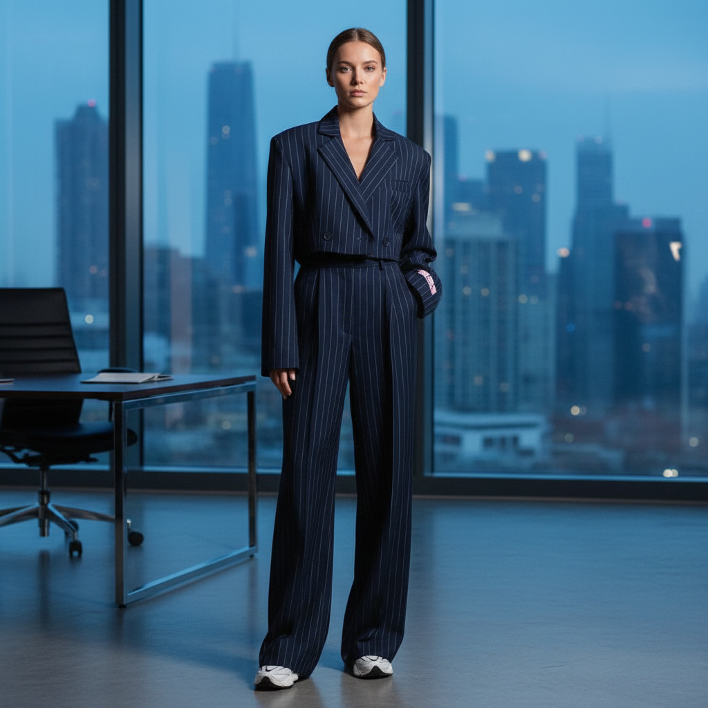 EMANUELA - Completo Donna Blazer e Pantaloni Ampi a Righe