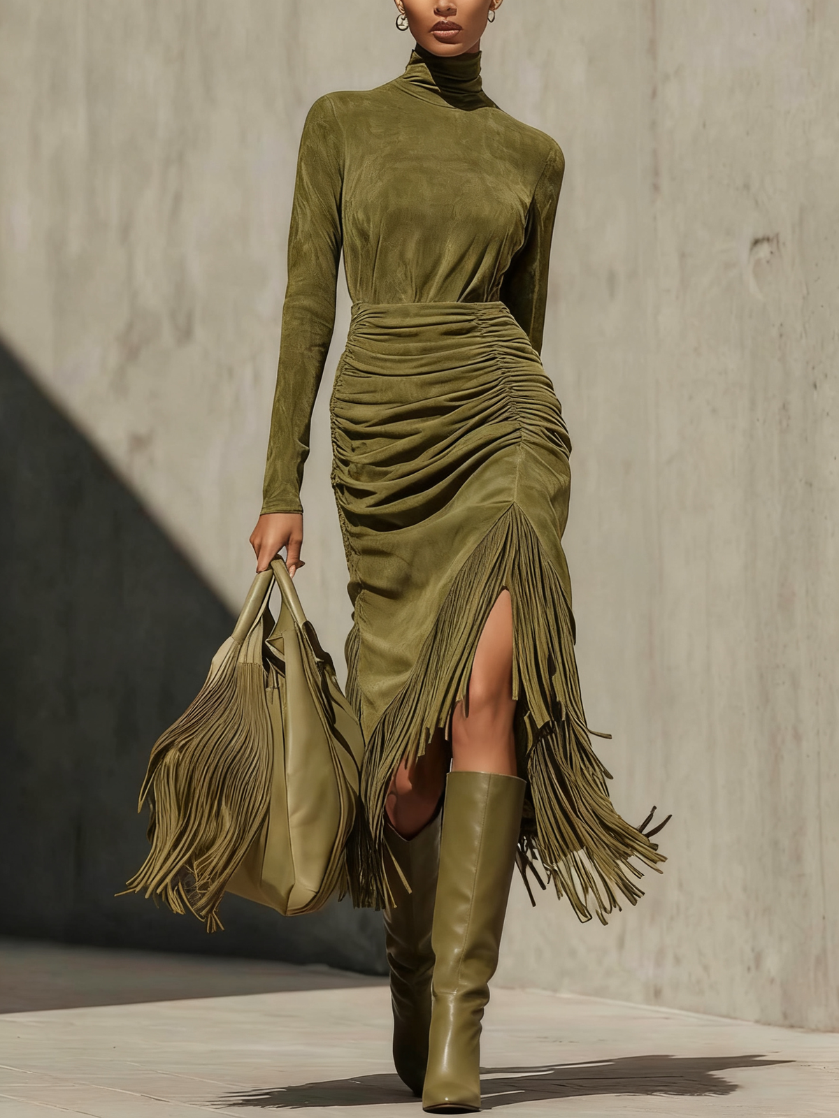 GIULIA - Abito midi avvolgente verde oliva