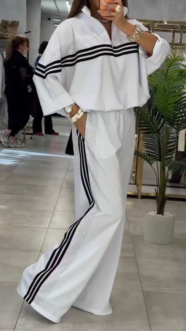 MICHELA - Completo bianco in tessuto con dettagli di strass
