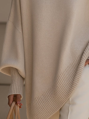 OLINDA - Maglione oversize morbido in tonalità beige, caramello, grigio, nero e verde oliva