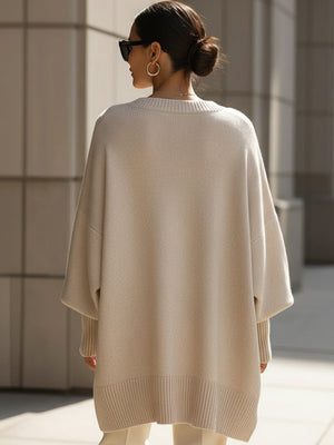 OLINDA - Maglione oversize morbido in tonalità beige, caramello, grigio, nero e verde oliva
