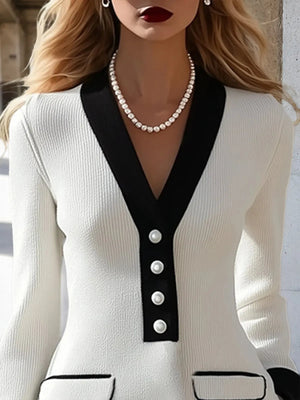 ISOLDE - Abito midi in maglia bianco e nero elegante