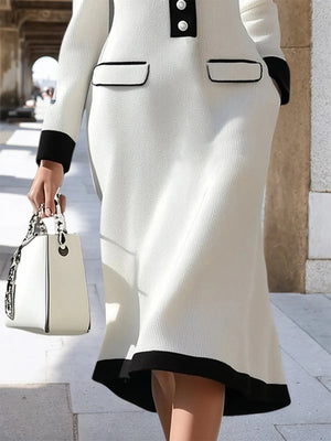ISOLDE - Abito midi in maglia bianco e nero elegante