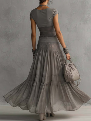 GIULIA - Completo chiffon plissettato con gonna maxi