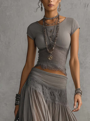 GIULIA - Completo chiffon plissettato con gonna maxi