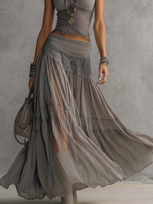 GIULIA - Completo chiffon plissettato con gonna maxi