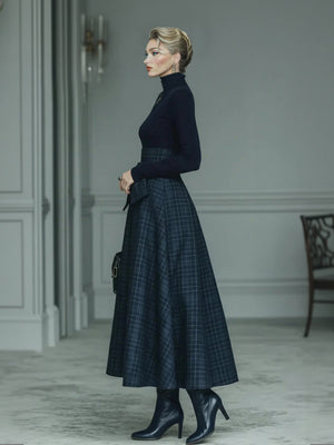 FIORETTA - Set due pezzi top elasticizzato collo alto e gonna quadri