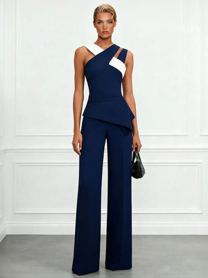 MINERVA - Completo 2 pezzi colorblock con top asimmetrico e pantaloni palazzo