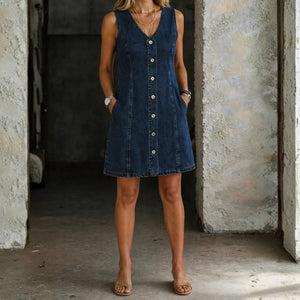SOFIA - Mini abito denim blu con bottoni