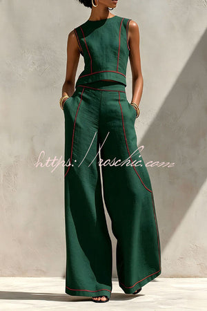 NADINE - Completo due pezzi in lino con cuciture a contrasto