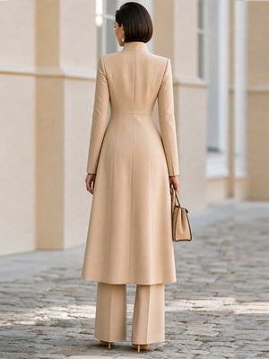 LUCIA - Completo beige con cappotto lungo e pantaloni flare
