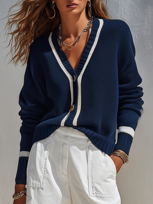 RAMONA - Cardigan in maglia rigata color block dal fascino rétro casual