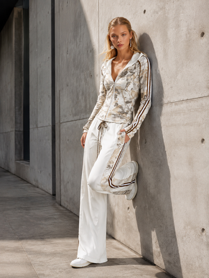 MARTINA - Set cotone bianco camouflage, hoodie zip pantaloni wide-leg