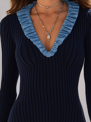 GIULIA - Abito Midi Blu Navy in Maglia