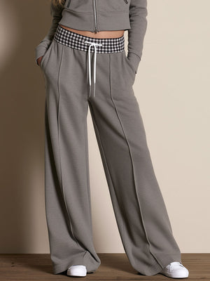 LUDOVICO - Completo grigio hoodie con fodera tartan e pantaloni