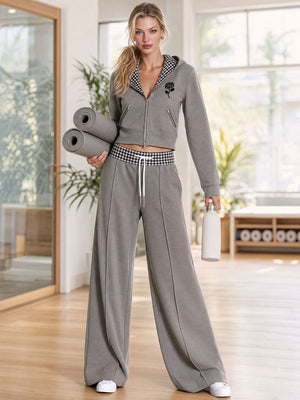 LUDOVICO - Completo grigio hoodie con fodera tartan e pantaloni