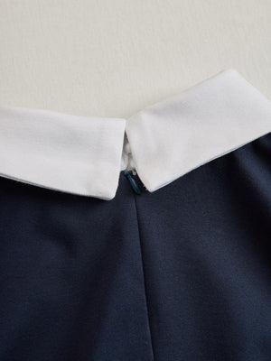 PAOLA - Abito Midi Blu Navy a Maniche Lunghe con Bottoni a Contrasto