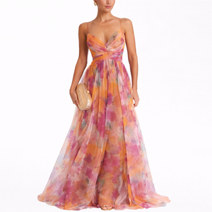 ALESSIA - Abito Maxi Chiffon Floreale Elegante
