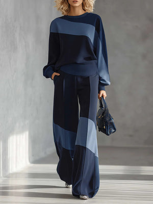 GUENDALINA - Completo in maglia color block con pantaloni wide-leg