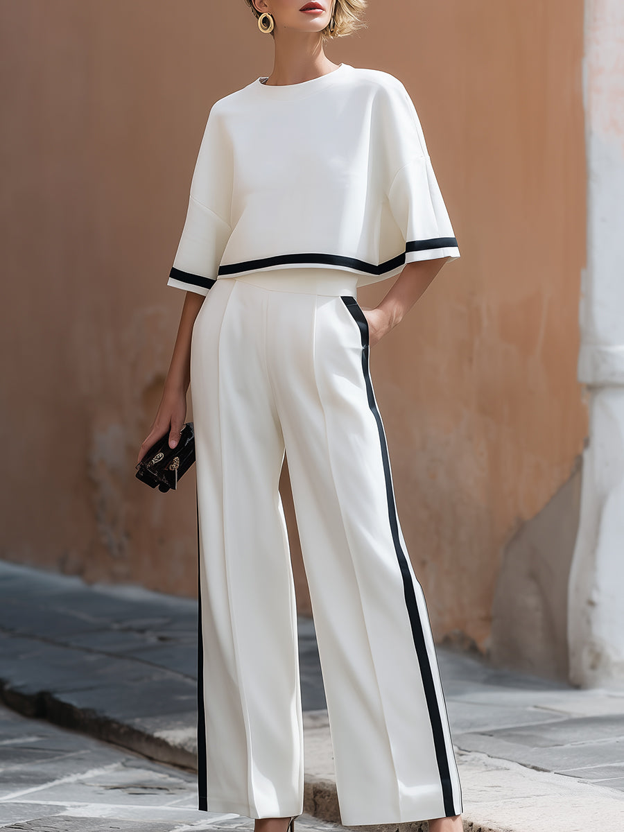 MELISSA - Completo bianco top boxy e pantaloni wide leg