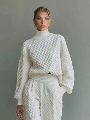 EMMA - Completo in maglia testurizzata color crema