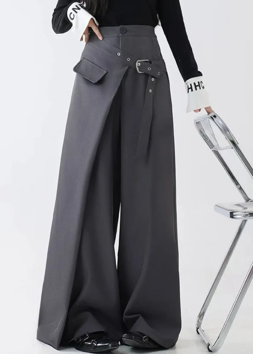 LORETTA - Pantaloni grigi in spandex a gamba larga con tasche