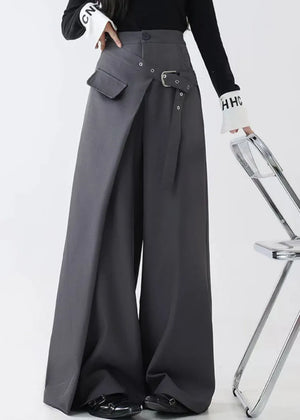 LORETTA - Pantaloni grigi in spandex a gamba larga con tasche