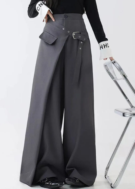 LORETTA - Pantaloni grigi in spandex a gamba larga con tasche