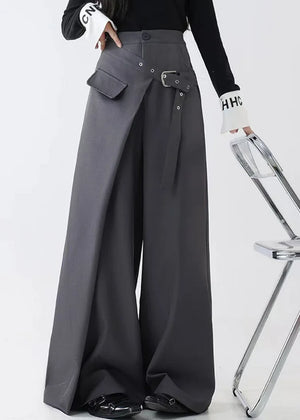 LORETTA - Pantaloni grigi in spandex a gamba larga con tasche