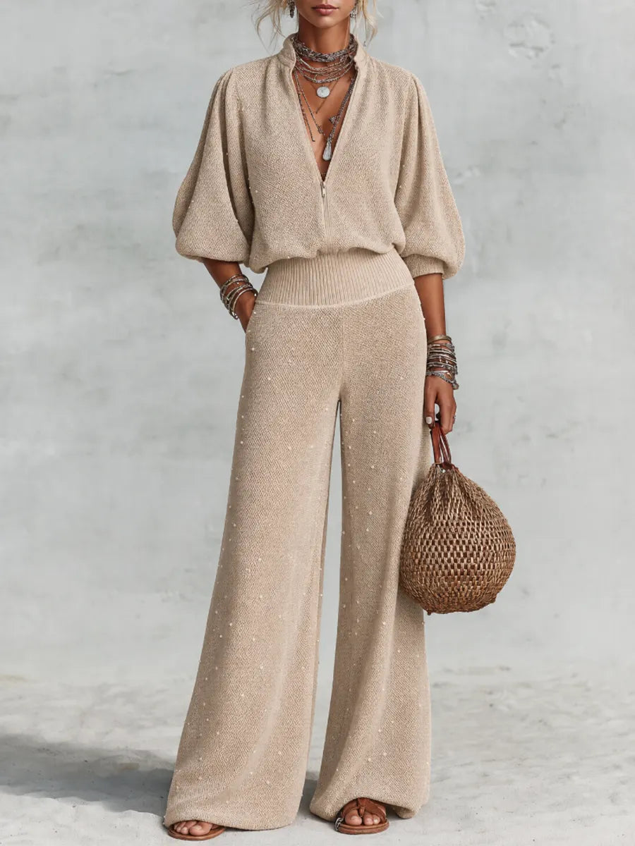 VERENA - Completo lounge in maglia con dettaglio perlato