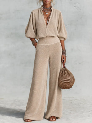 VERENA - Completo lounge in maglia con dettaglio perlato