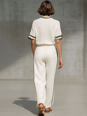 BELINDA - Set bianco in mesh lavorato con camicia e pantaloni ampi