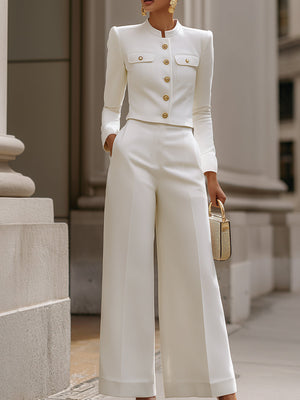ETTA - Completo bianco blazer corto e pantaloni palazzo