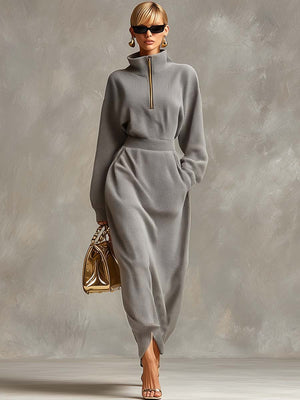 MARICA - Maxi dress grigio chiaro in tessuto waffle con zip