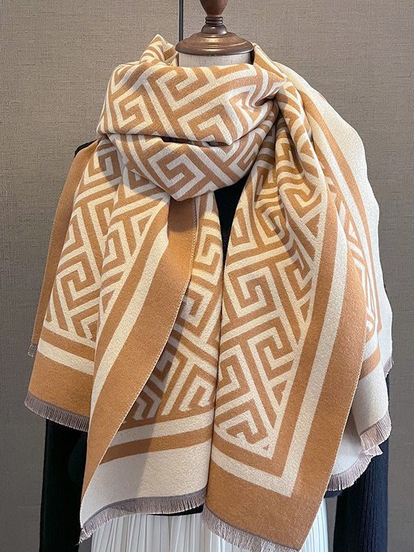 DEBORA - Scialle-sciarpa geometrico caldo con frange