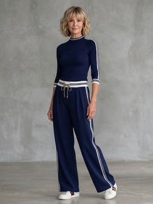 REGINA - Completo Blu Navy e Bianco con Top e Pantaloni Ampi