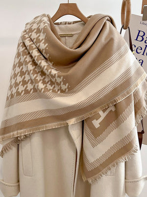 CRISTIANA - Sciarpa a righe pied-de-poule con frange multicolore