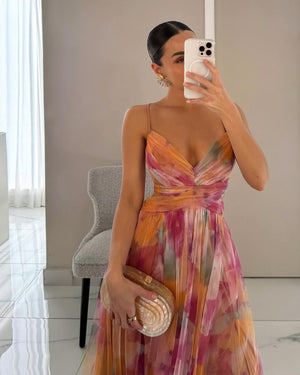 ALESSIA - Abito Maxi Chiffon Floreale Elegante