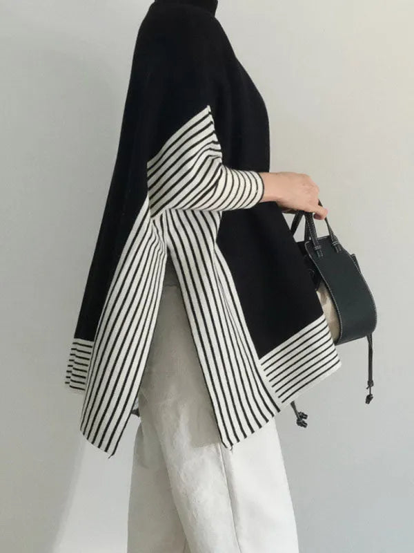 ORSOLA - Maglione morbido a riglione morbido a righe con collo alto e maniche batwing