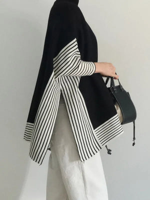 ORSOLA - Maglione morbido a riglione morbido a righe con collo alto e maniche batwing