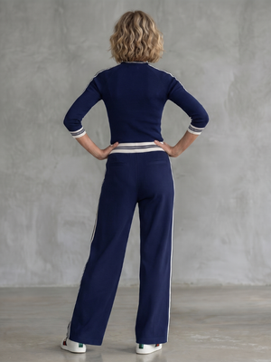 REGINA - Completo Blu Navy e Bianco con Top e Pantaloni Ampi