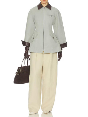 LUCITO - Giacca cropped oversized in PU grigio chiaro