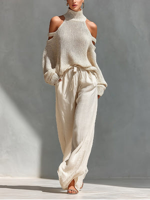 MANUELA - Completo donna due pezzi con top off-shoulder e pantaloni ampi