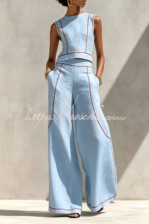 NADINE - Completo due pezzi in lino con cuciture a contrasto