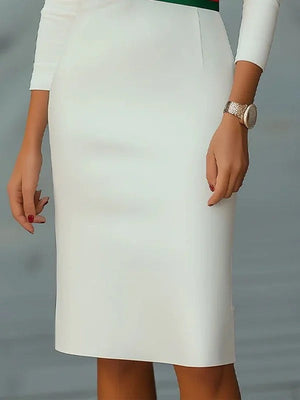 NORINA - Abito midi bianco a collo alto con maniche lunghe a contrasto