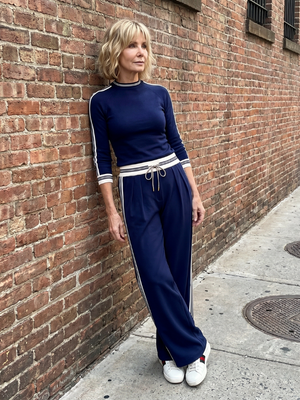 REGINA - Completo Blu Navy e Bianco con Top e Pantaloni Ampi