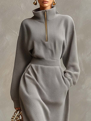 MARICA - Maxi dress grigio chiaro in tessuto waffle con zip